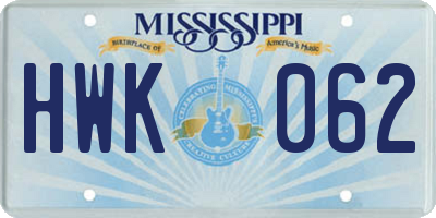 MS license plate HWK062