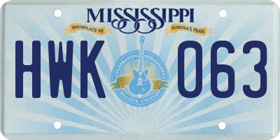 MS license plate HWK063