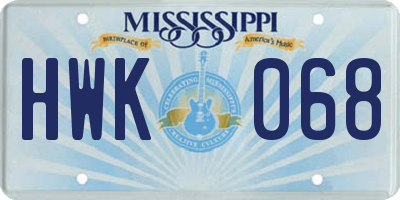 MS license plate HWK068