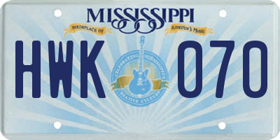 MS license plate HWK070