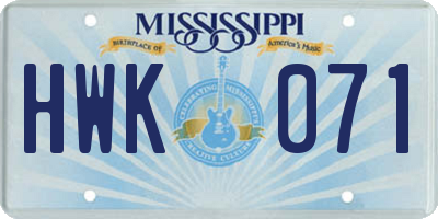 MS license plate HWK071