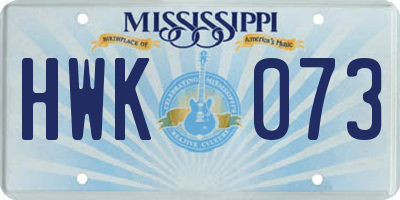MS license plate HWK073