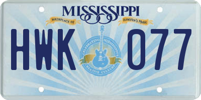 MS license plate HWK077