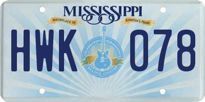 MS license plate HWK078