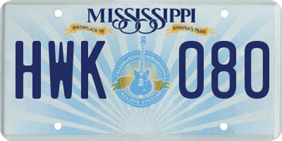 MS license plate HWK080