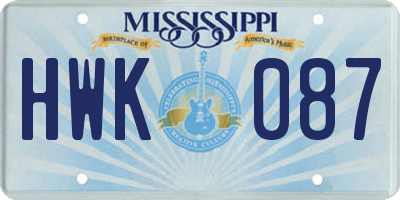 MS license plate HWK087