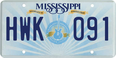 MS license plate HWK091