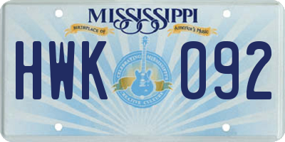 MS license plate HWK092