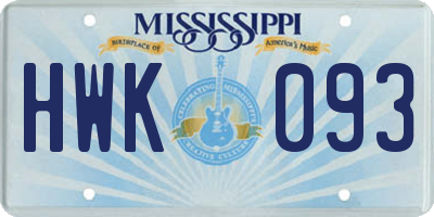 MS license plate HWK093