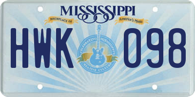 MS license plate HWK098