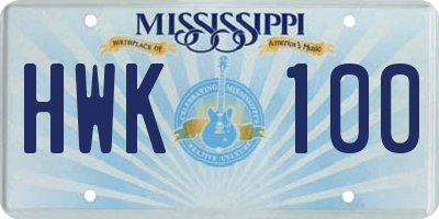 MS license plate HWK100