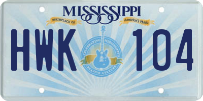 MS license plate HWK104