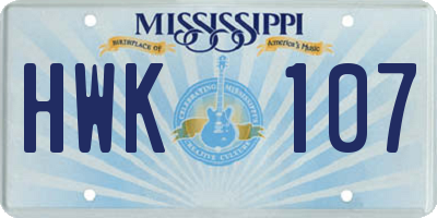 MS license plate HWK107