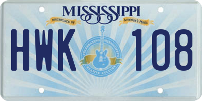 MS license plate HWK108