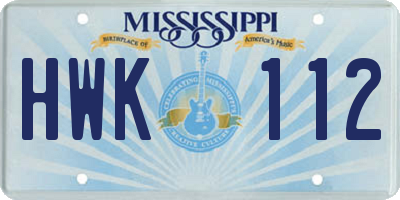 MS license plate HWK112