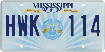 MS license plate HWK114