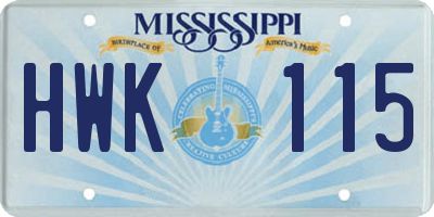 MS license plate HWK115