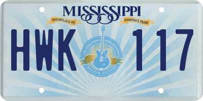 MS license plate HWK117