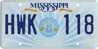 MS license plate HWK118
