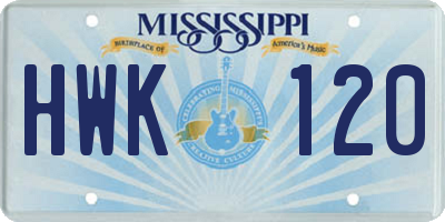 MS license plate HWK120