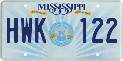 MS license plate HWK122