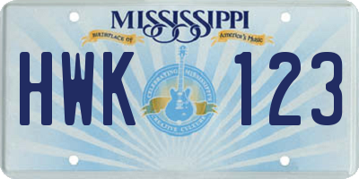 MS license plate HWK123