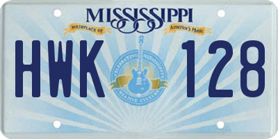 MS license plate HWK128