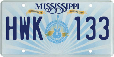 MS license plate HWK133
