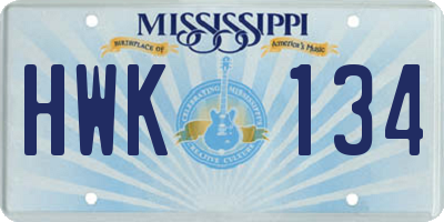 MS license plate HWK134