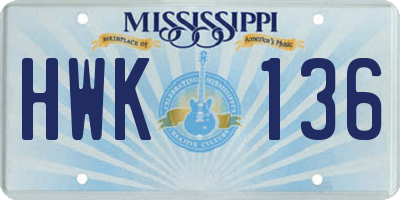MS license plate HWK136