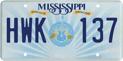 MS license plate HWK137