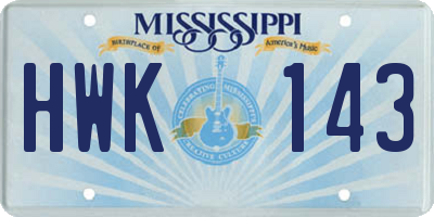 MS license plate HWK143