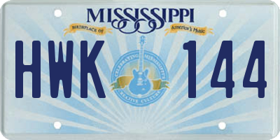 MS license plate HWK144