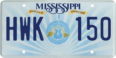 MS license plate HWK150