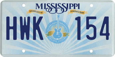 MS license plate HWK154