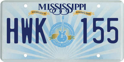 MS license plate HWK155