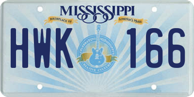 MS license plate HWK166