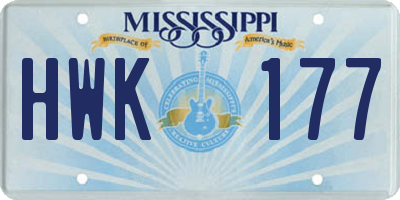 MS license plate HWK177