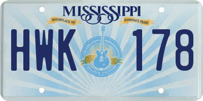MS license plate HWK178