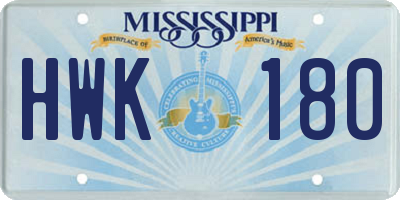 MS license plate HWK180