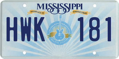 MS license plate HWK181
