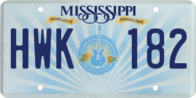 MS license plate HWK182