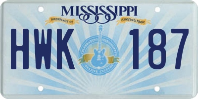 MS license plate HWK187