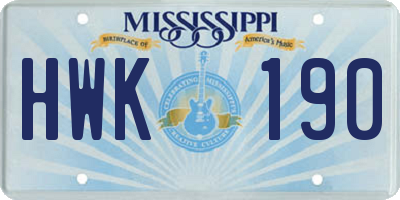 MS license plate HWK190