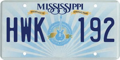 MS license plate HWK192
