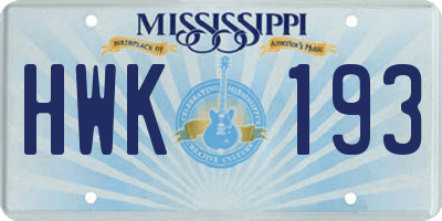 MS license plate HWK193