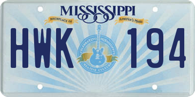 MS license plate HWK194