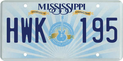 MS license plate HWK195