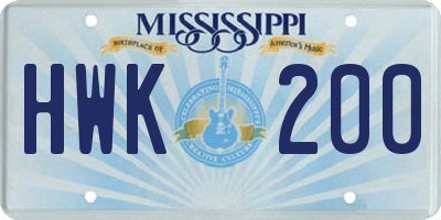 MS license plate HWK200