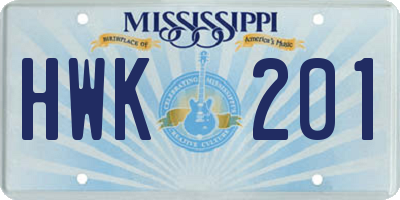 MS license plate HWK201